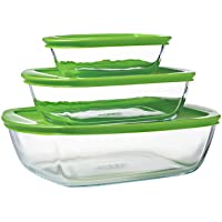 Pyrex® Cook &amp- Store – Juego de 3 platos rectangulares de cristal con tapas (0-4L- 1-1l y 2-5 l) – Especial conservación…